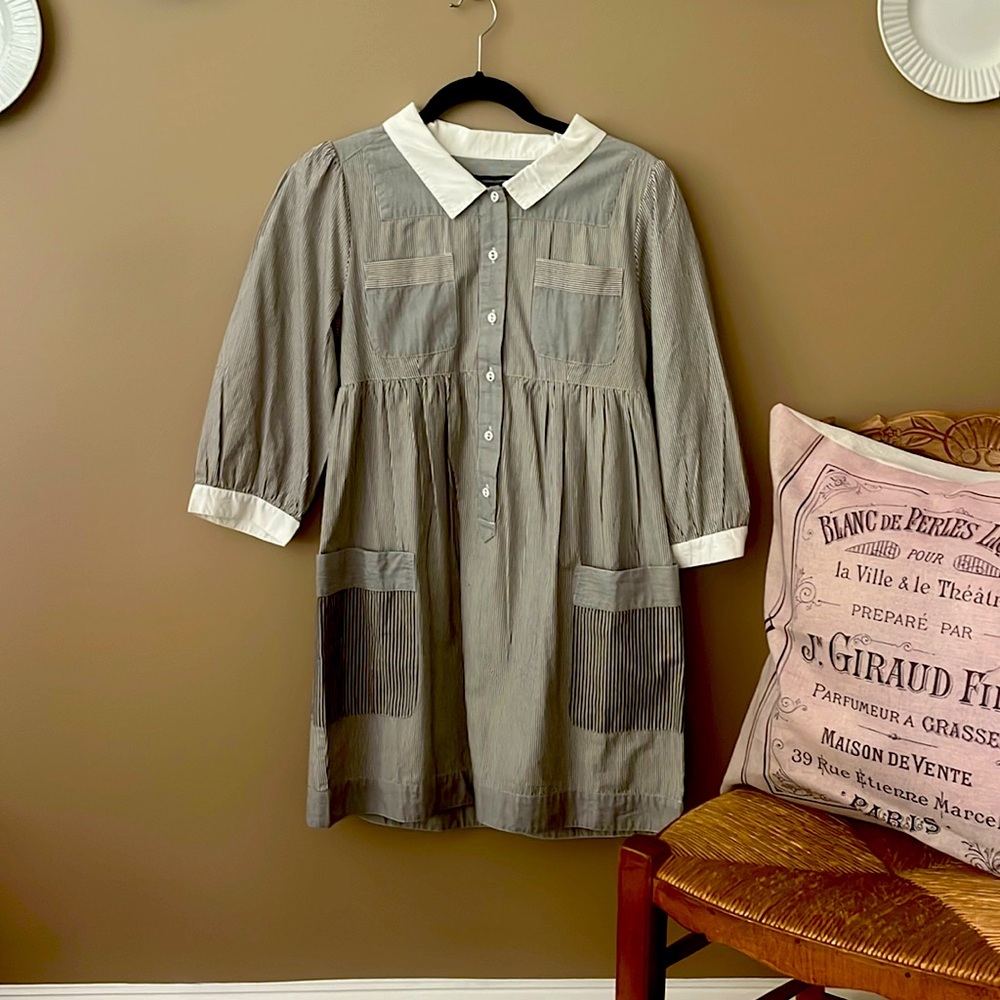 French Connection HighWaisted Smock Dress. Casual, Three Quarter Sleeves.